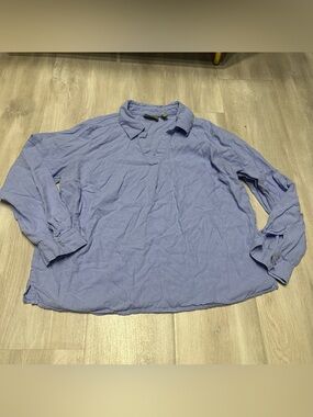 Naturals D&Co Purple Blue Linen Blend Long Sleeve Collar Shirt Top Sz M